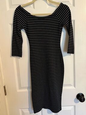 Zara Striped Off-Shoulder Black Midi Dress
